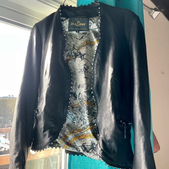 STUNNING Mascot leather/crystal biker jacket - Picture 1 of 12